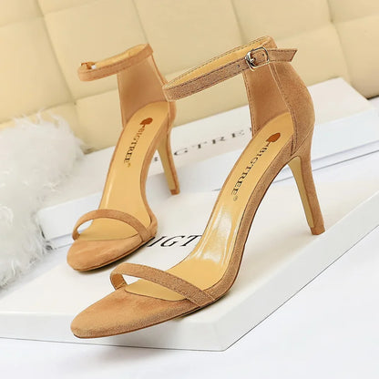 Women 10cm High Heels Flock Stripper Sandals Female Fetish Strappy Red Shoes Lady Valentine Green Summer Classic Sexy Pumps