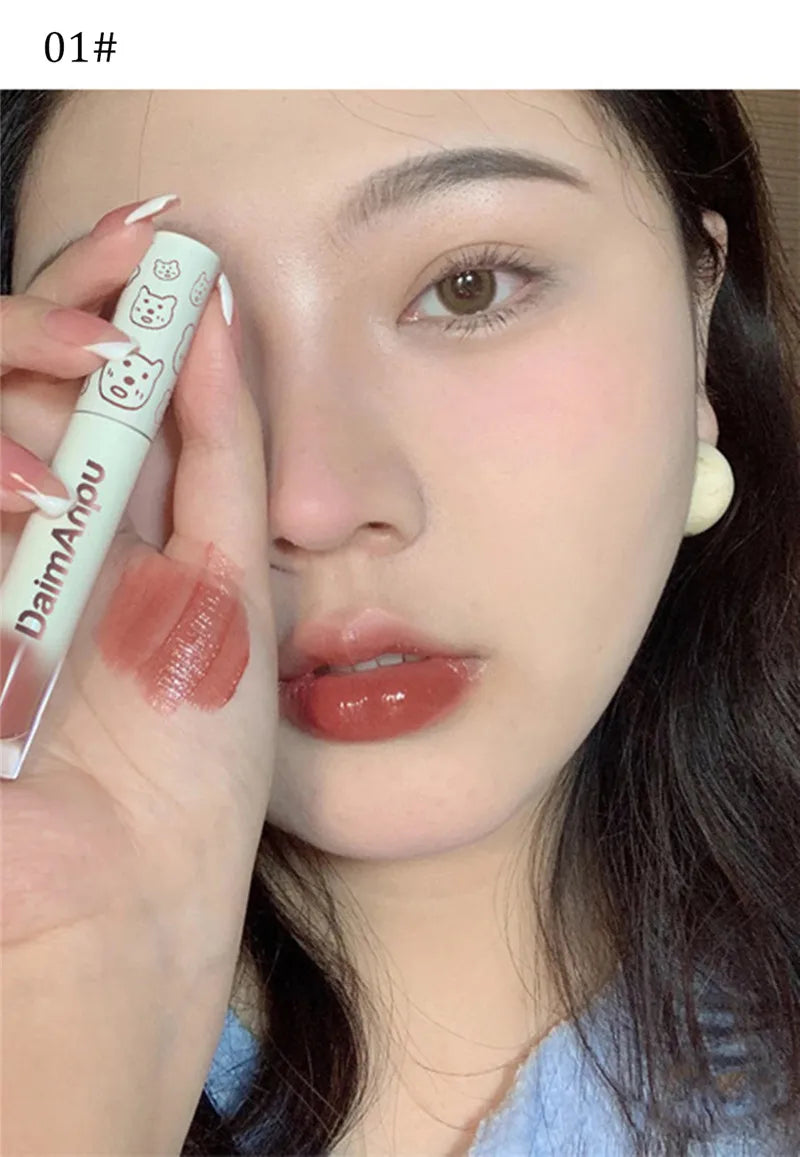 Cute Bear Liquid Lip Gloss Waterproof Non-stick Long Lasting Mirror Water Lip Glaze Lipstick Lip Gloss Beauty Cosmetic Makeup