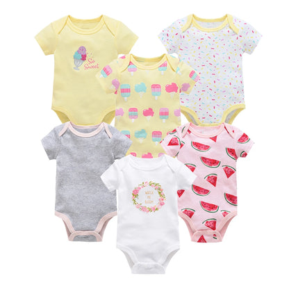 Kavkas 3 6 Pcs/lot Baby Boy Bodysuit Short Sleeve Cotton Newborn Clothes Cartoon Print Summer Toddler Overalls