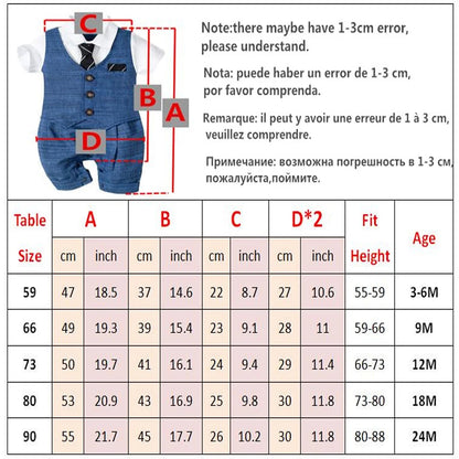 Baby Boy Clothes Summer Cotton Formal Romper Gentleman Tie Outfit Newborn One-Piece Clothing Handsome Button Jumpsuit Party Suit