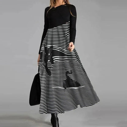 Vintage Women Long Dress V-Neck A-Line Dress 2024 Autumn Elegant Long Sleeves Slim Party Dresses Ladies Casual Loose Vestidos