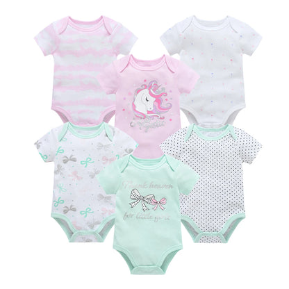 Kavkas 3 6 Pcs/lot Baby Boy Bodysuit Short Sleeve Cotton Newborn Clothes Cartoon Print Summer Toddler Overalls