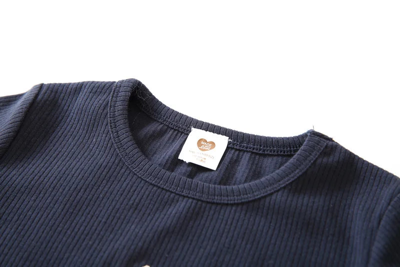 Children Clothes 2pcs Set Ribbed Kids Clothes baby Boys Clothes Girls Clothes Round Neck Long Sleeves Top Long Pants baby Set