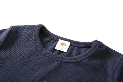 Children Clothes 2pcs Set Ribbed Kids Clothes baby Boys Clothes Girls Clothes Round Neck Long Sleeves Top Long Pants baby Set