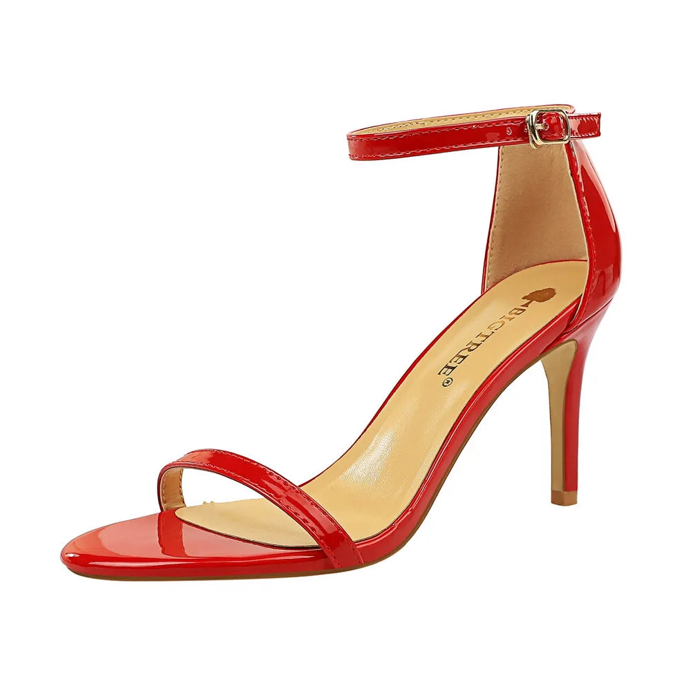 Women 10cm High Heels Flock Stripper Sandals Female Fetish Strappy Red Shoes Lady Valentine Green Summer Classic Sexy Pumps