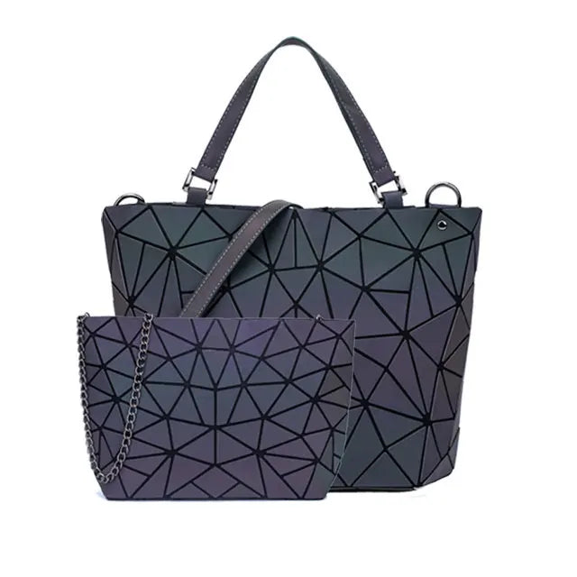 Women Handbags Luxury Geometric Shoulder Bag Set Folding Tote Crossbody Bag Female Handbag for Ladies Luminous Bao Bag Geometric