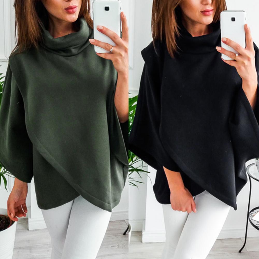 2023 Women Sweatshirts Spring High Neck Batwing Crossed Poncho Cloak Cape Solid Batwing Sleeve Hoodies clothes sudaderas