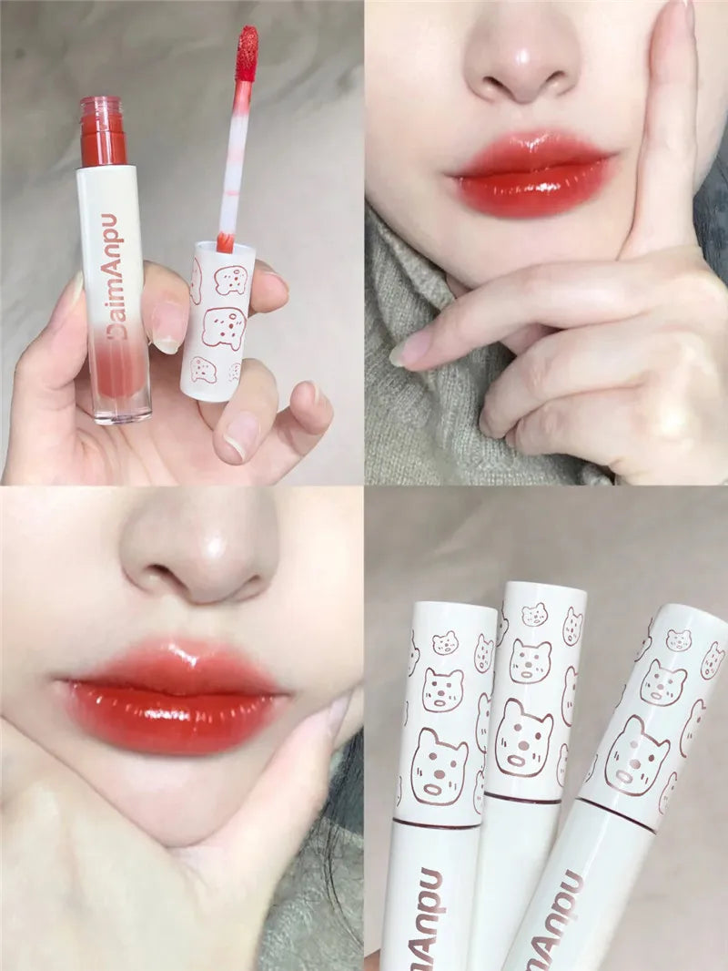Cute Bear Liquid Lip Gloss Waterproof Non-stick Long Lasting Mirror Water Lip Glaze Lipstick Lip Gloss Beauty Cosmetic Makeup