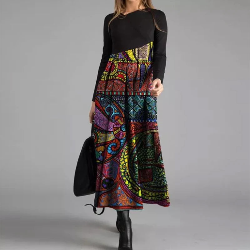 Vintage Women Long Dress V-Neck A-Line Dress 2024 Autumn Elegant Long Sleeves Slim Party Dresses Ladies Casual Loose Vestidos