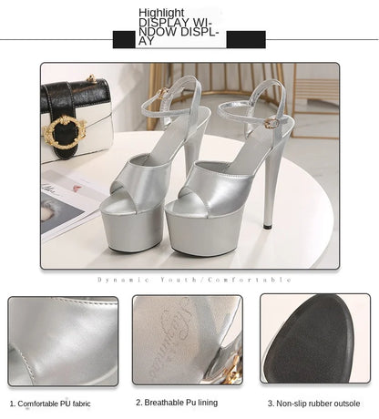 2022 Pole Dance Shoes Stripper High Heels Women Sexy Show Shoes Sandals Party Club 15 17 CM Platform High-heeled Shoes Wedding