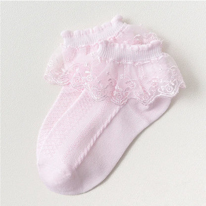 Baby Girl Toddler Kids Socks Breathable Cotton Lace Ruffle Princess Mesh Children Ankle Short Floor Sock Solid White Pink Yellow