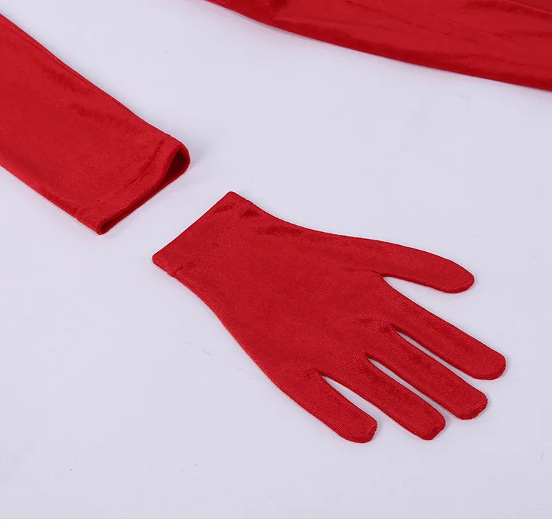 GACVGA Elegant Long Dress Evening Party Gown Outfits Women Gloves Sleeve Red Velvet Sexy Slit Maxi Dresses Bridesmaid Vestidos