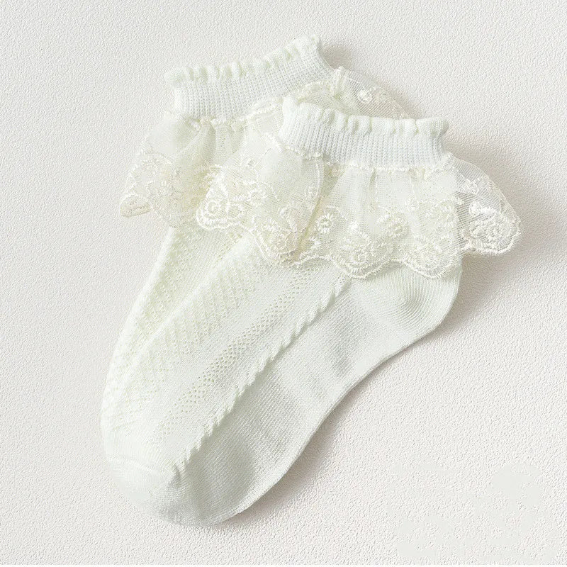 Baby Girl Toddler Kids Socks Breathable Cotton Lace Ruffle Princess Mesh Children Ankle Short Floor Sock Solid White Pink Yellow