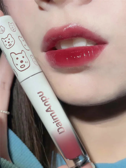 Cute Bear Liquid Lip Gloss Waterproof Non-stick Long Lasting Mirror Water Lip Glaze Lipstick Lip Gloss Beauty Cosmetic Makeup