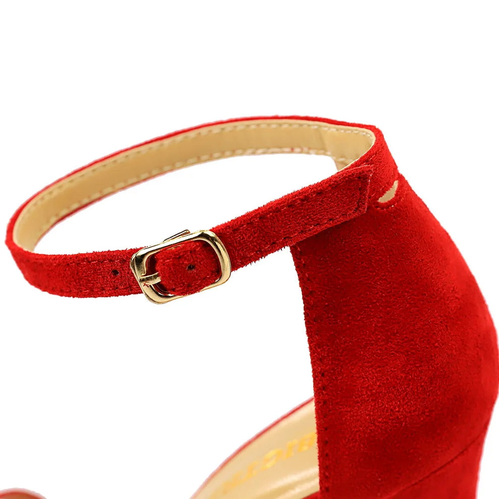 Women 10cm High Heels Flock Stripper Sandals Female Fetish Strappy Red Shoes Lady Valentine Green Summer Classic Sexy Pumps