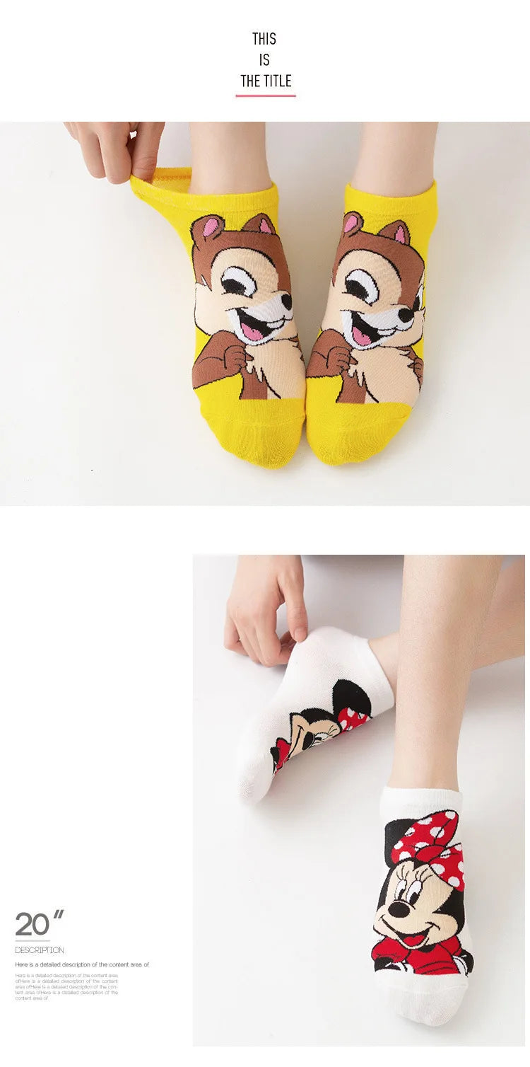 1pair women Boat sock Mickey cute cartoon Japanese Korean sweet Disney cotton socks spring and summer wild short tube socks