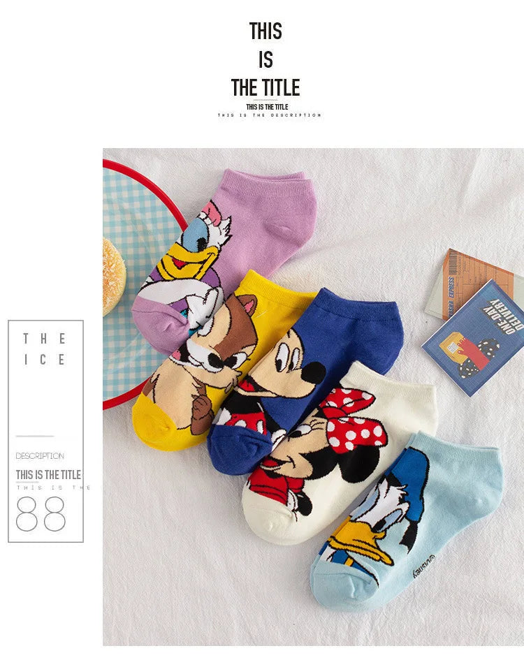 1pair women Boat sock Mickey cute cartoon Japanese Korean sweet Disney cotton socks spring and summer wild short tube socks
