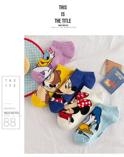 1pair women Boat sock Mickey cute cartoon Japanese Korean sweet Disney cotton socks spring and summer wild short tube socks