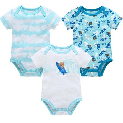 Kavkas 3 6 Pcs/lot Baby Boy Bodysuit Short Sleeve Cotton Newborn Clothes Cartoon Print Summer Toddler Overalls