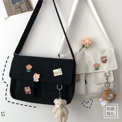Women Simple Messenger Bag Casual Satchel Ladies Handbags Shoulder Bag Pouch Girls Sweet Printed Canvas Cross School Bags Purses