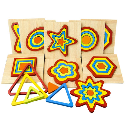 Wooden Geometric Shape Puzzle Kids Montessori Toys Shape Cognition Children Jigsaw Puzzle Board Learning Educational Toys Gifts