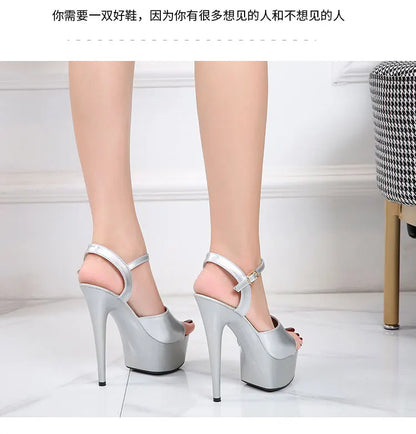 2022 Pole Dance Shoes Stripper High Heels Women Sexy Show Shoes Sandals Party Club 15 17 CM Platform High-heeled Shoes Wedding
