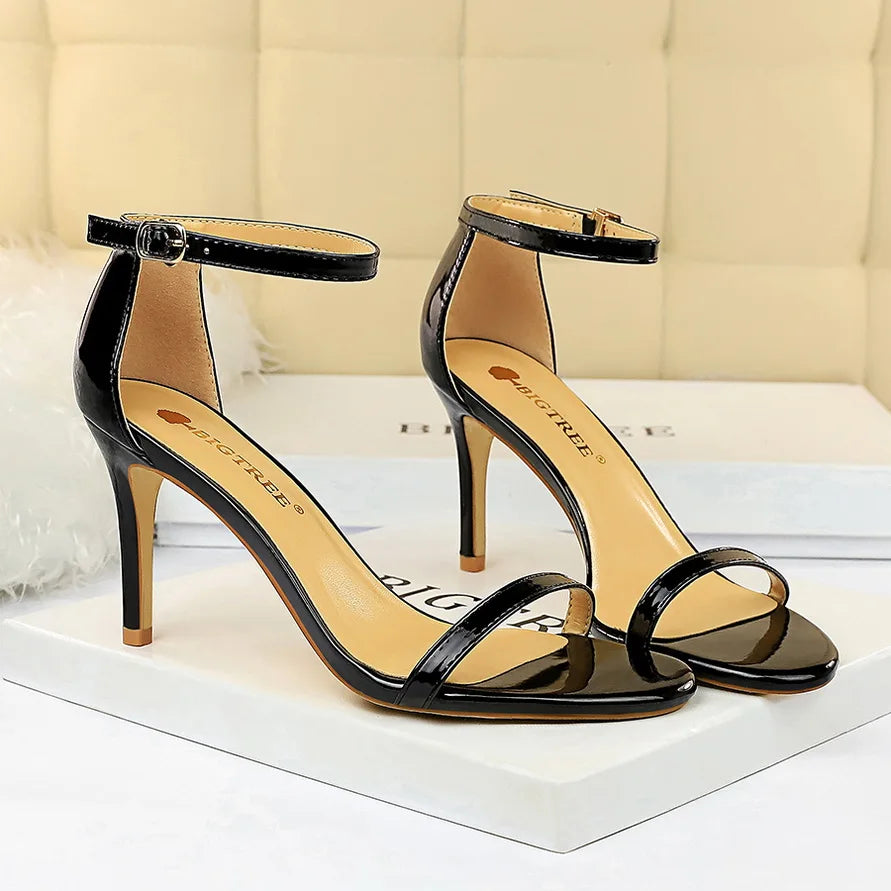 Women 10cm High Heels Flock Stripper Sandals Female Fetish Strappy Red Shoes Lady Valentine Green Summer Classic Sexy Pumps