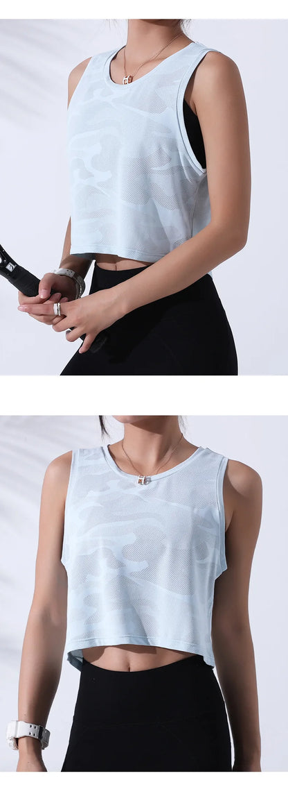 Women Camouflage Running Vest Fitness Crop Top Sleeveless Mesh Yoga Shirts Breathable Workout Gym Tank Tops Female Sportswear