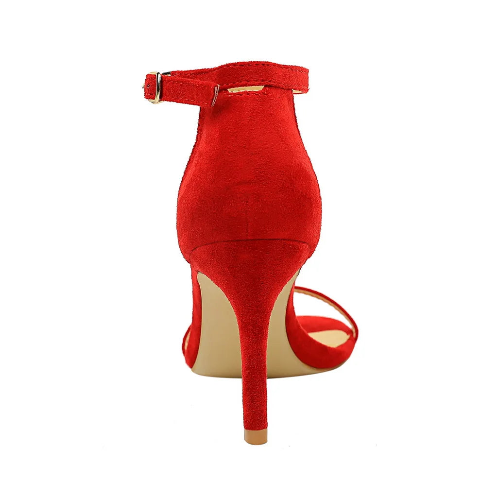 Women 10cm High Heels Flock Stripper Sandals Female Fetish Strappy Red Shoes Lady Valentine Green Summer Classic Sexy Pumps