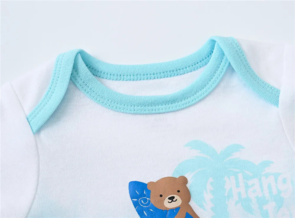 Kavkas 3 6 Pcs/lot Baby Boy Bodysuit Short Sleeve Cotton Newborn Clothes Cartoon Print Summer Toddler Overalls