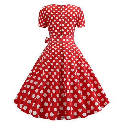 Women Vintage Dress Summer 50s 60s Retro Swing Rockabilly Vestidos Elegant Black Polka Dot Office Party Dress