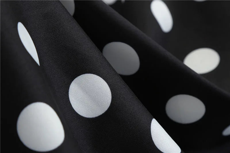 Women Vintage Dress Summer 50s 60s Retro Swing Rockabilly Vestidos Elegant Black Polka Dot Office Party Dress