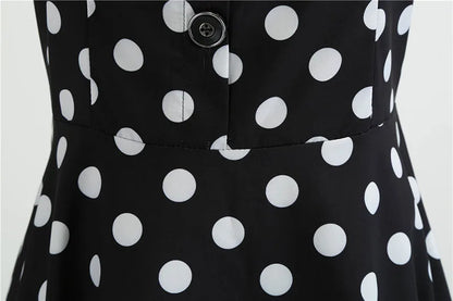 Women Vintage Dress Summer 50s 60s Retro Swing Rockabilly Vestidos Elegant Black Polka Dot Office Party Dress