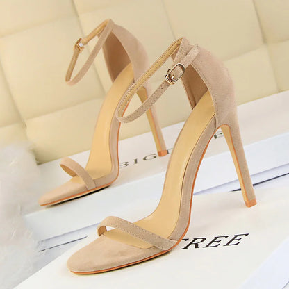 Women 10cm High Heels Flock Stripper Sandals Female Fetish Strappy Red Shoes Lady Valentine Green Summer Classic Sexy Pumps