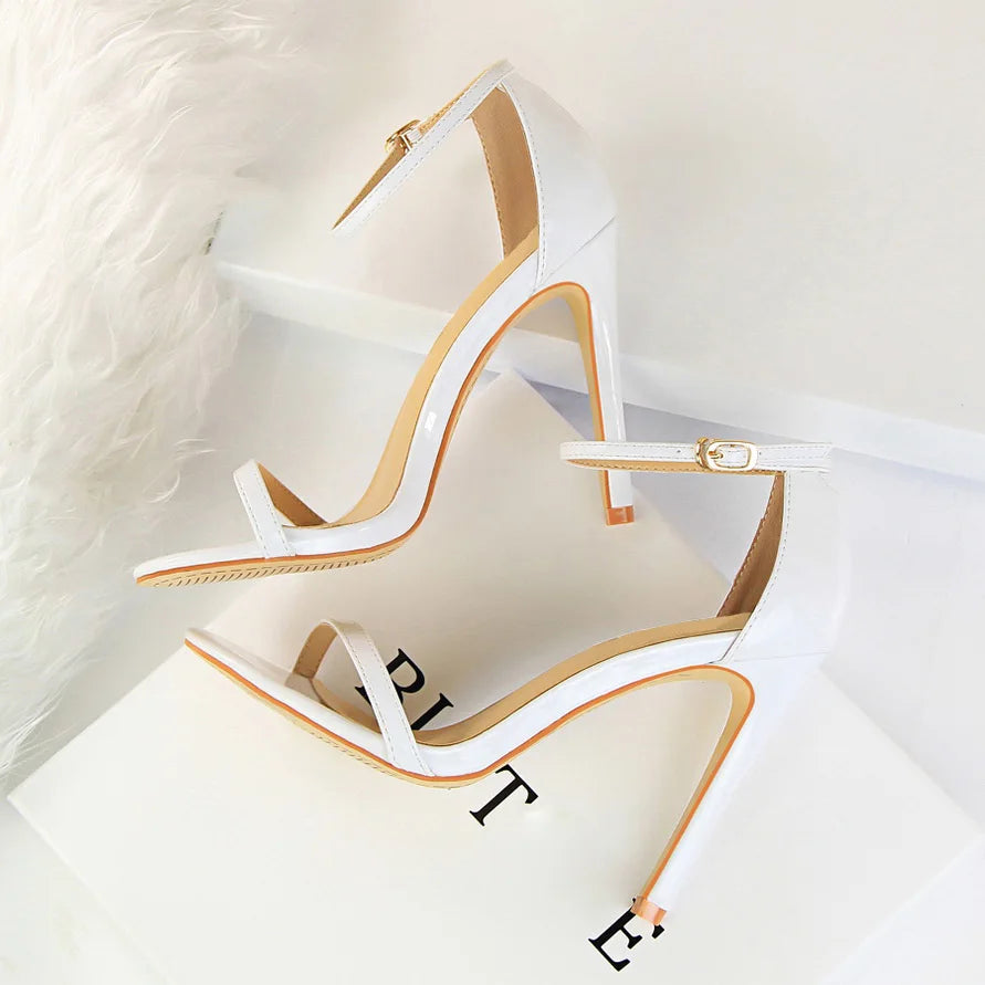 Women 10cm High Heels Flock Stripper Sandals Female Fetish Strappy Red Shoes Lady Valentine Green Summer Classic Sexy Pumps