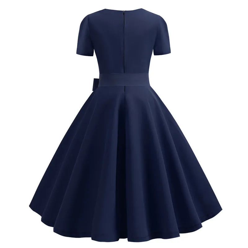 Women Vintage Dress Summer 50s 60s Retro Swing Rockabilly Vestidos Elegant Black Polka Dot Office Party Dress