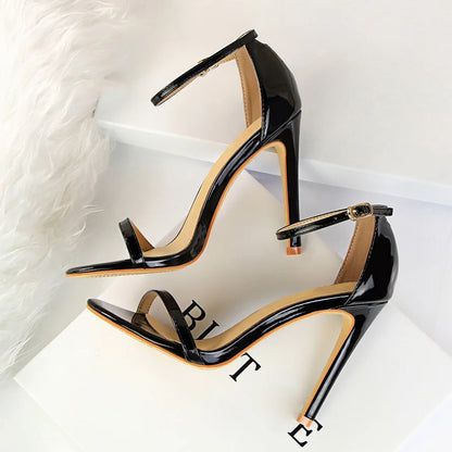 Women 10cm High Heels Flock Stripper Sandals Female Fetish Strappy Red Shoes Lady Valentine Green Summer Classic Sexy Pumps