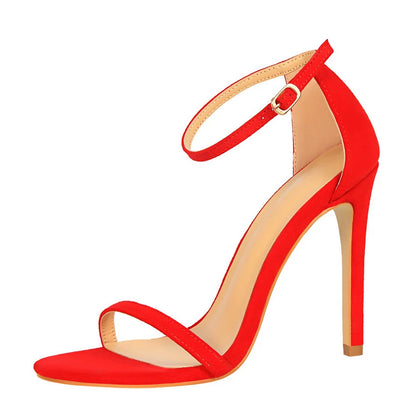 Women 10cm High Heels Flock Stripper Sandals Female Fetish Strappy Red Shoes Lady Valentine Green Summer Classic Sexy Pumps