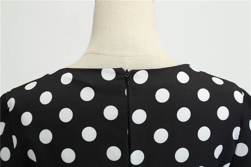 Women Vintage Dress Summer 50s 60s Retro Swing Rockabilly Vestidos Elegant Black Polka Dot Office Party Dress