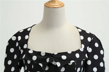 Women Vintage Dress Summer 50s 60s Retro Swing Rockabilly Vestidos Elegant Black Polka Dot Office Party Dress
