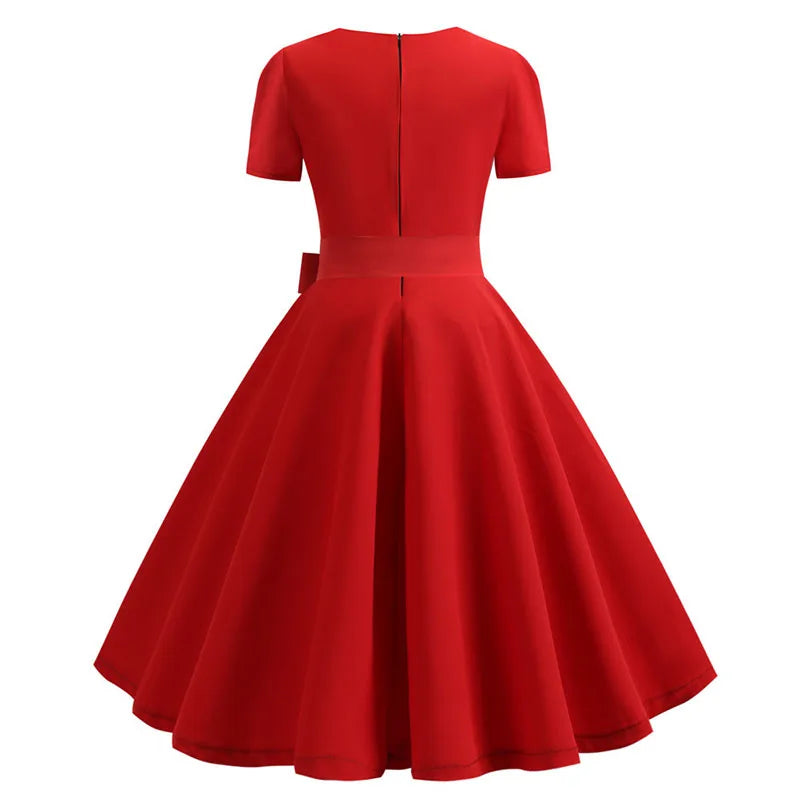 Women Vintage Dress Summer 50s 60s Retro Swing Rockabilly Vestidos Elegant Black Polka Dot Office Party Dress
