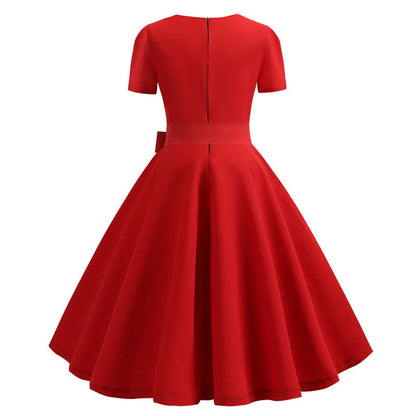 Women Vintage Dress Summer 50s 60s Retro Swing Rockabilly Vestidos Elegant Black Polka Dot Office Party Dress