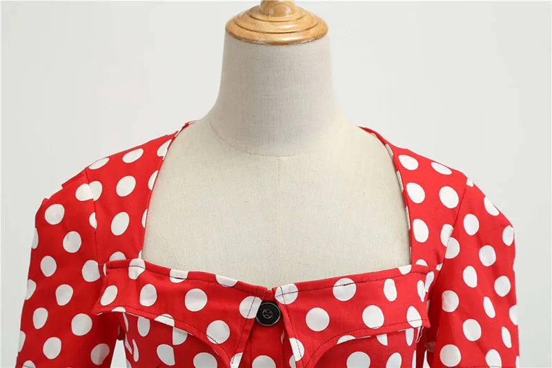 Women Vintage Dress Summer 50s 60s Retro Swing Rockabilly Vestidos Elegant Black Polka Dot Office Party Dress