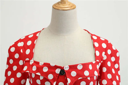 Women Vintage Dress Summer 50s 60s Retro Swing Rockabilly Vestidos Elegant Black Polka Dot Office Party Dress