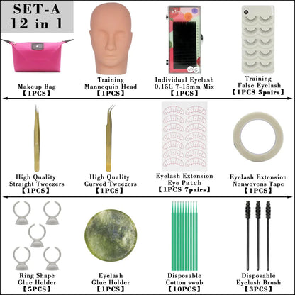 False Eyelashes Extension Practice Exercise Kit Makeup Mannequin Head Set Grafting Eyelash Training Kit Eye Lashes Graft Tools