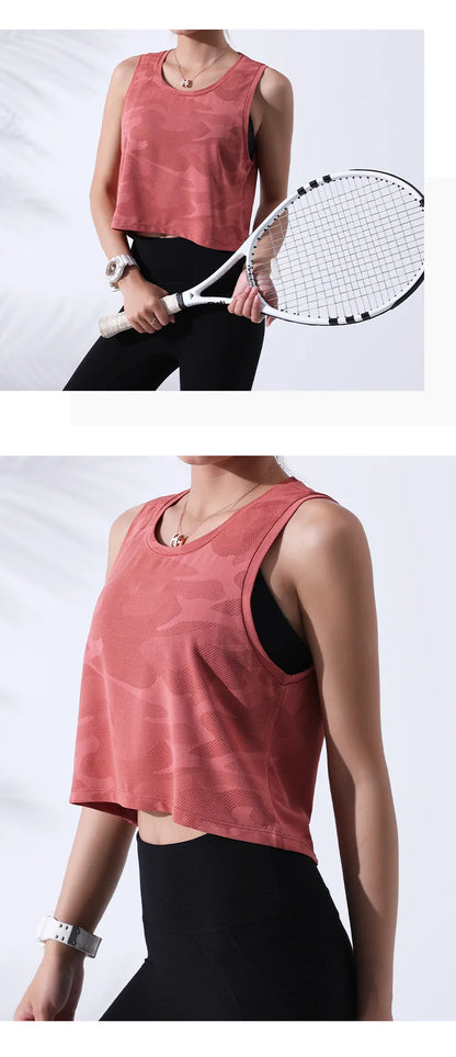 Women Camouflage Running Vest Fitness Crop Top Sleeveless Mesh Yoga Shirts Breathable Workout Gym Tank Tops Female Sportswear