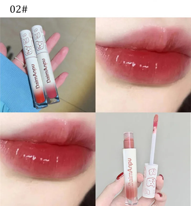 Cute Bear Liquid Lip Gloss Waterproof Non-stick Long Lasting Mirror Water Lip Glaze Lipstick Lip Gloss Beauty Cosmetic Makeup