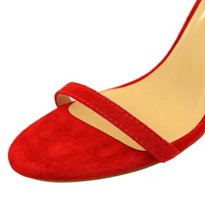 Women 10cm High Heels Flock Stripper Sandals Female Fetish Strappy Red Shoes Lady Valentine Green Summer Classic Sexy Pumps