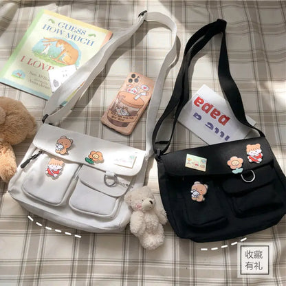 Women Simple Messenger Bag Casual Satchel Ladies Handbags Shoulder Bag Pouch Girls Sweet Printed Canvas Cross School Bags Purses