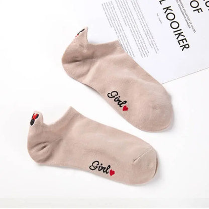 1pair women Boat sock Mickey cute cartoon Japanese Korean sweet Disney cotton socks spring and summer wild short tube socks
